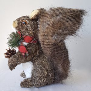 Esquilo Natal Decorativo Pick Pinha E Fita Xadrez