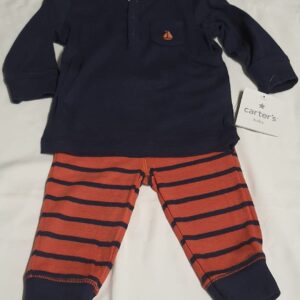 Conj Camiseta M L Barco Calça Listra Laranja 3m