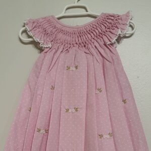 Vestido Favo Abelha Rosa Bolinhas Flores Brancas