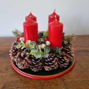 Centro Mesa Nevado Pinhas Folhas E Frutas 4 Velas