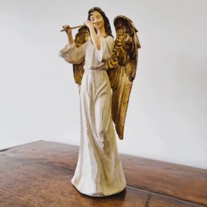 Anjo Com Flauta Roupa Marfim Com Dourado