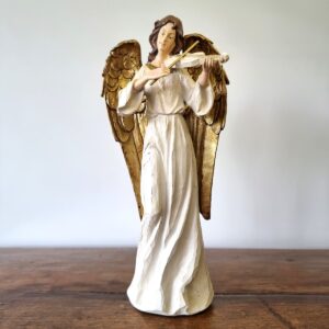 Anjo Com Violino Roupa Marfim Com Dourado