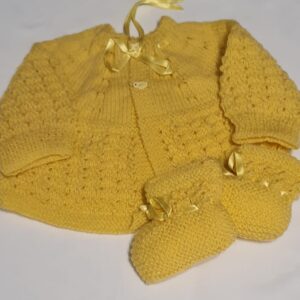 Conj Tricô Amarelo Casaco Sapato 3 A 6 M