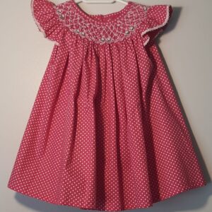 Vestido Favo Pink Poá Branco Bordado Branco P