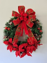 Guirlanda Poinsetias Bolas E Pick Pinha Led