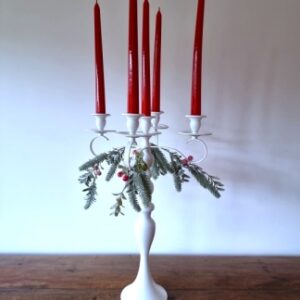 Castiçal Branco Alto Cerejas 5 Velas