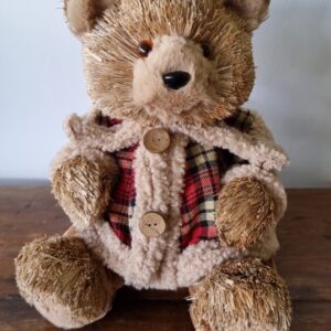Urso Em Fibra Natural Casaco Xadrez