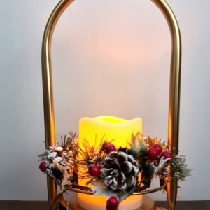 Porta Vela Metal Dourado Guirlanda Vela Led
