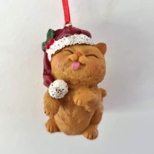 Enfeite Gatinho Noel Olhos Fechados