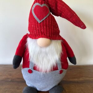 Gnomo Noel Jardineira Cinza Gorro Com Coração