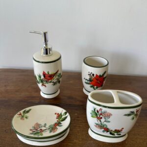 Kit Para Lavabo Poinsetia E Azevinho 4 Peças