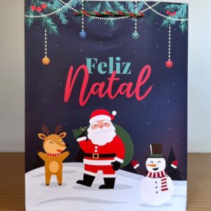 Sacola Natal Papai Noel Rena E Boneco Neve Md