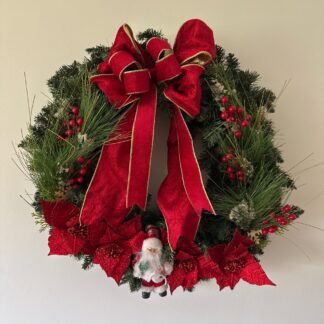 Guirlanda Papai Noel Poinsetia Fita Veludo Iluminada