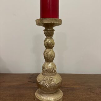 Castiçal Dourado Estilo Madeira Talhada com Uvas, Laços e Pinhas